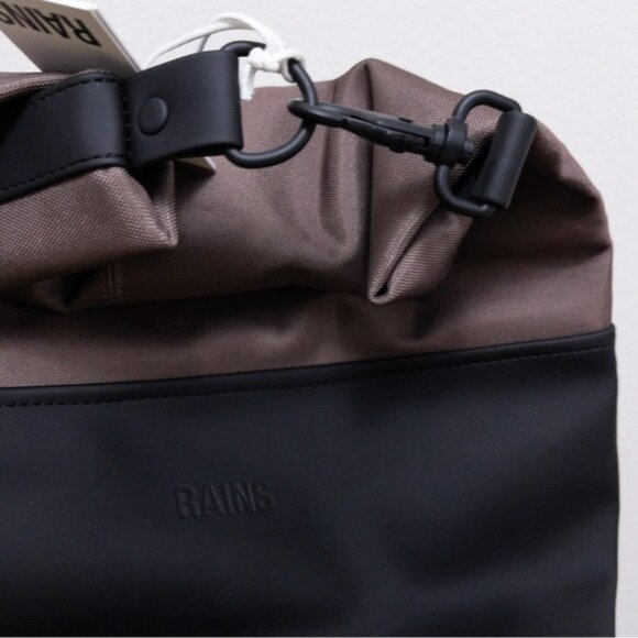 NWT Rains Bucket Sling Mini Bag OS Wood Black Roll Top Backpack Waterproof - Picture 8 of 15